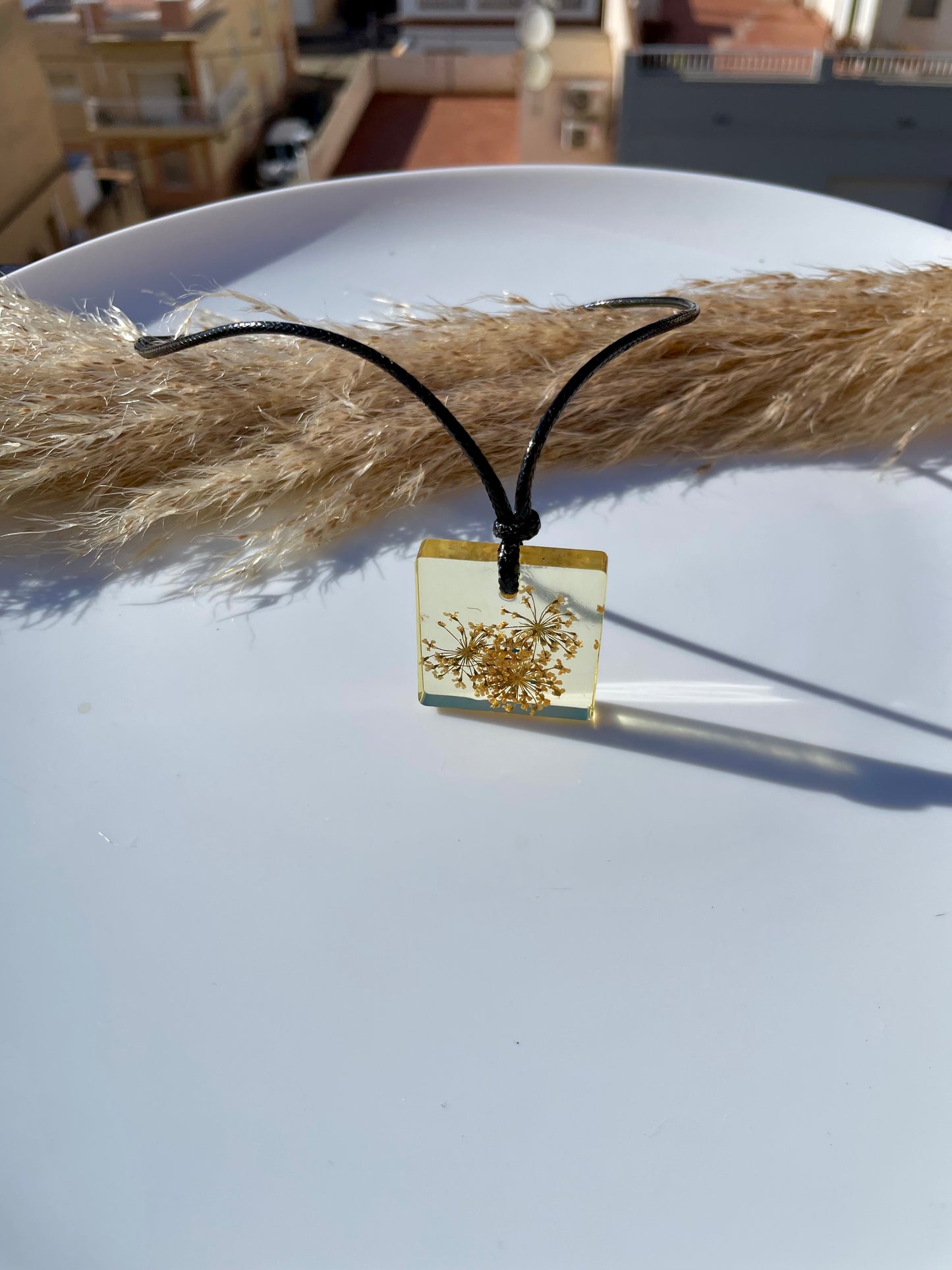 "Golden Wildflower Resin Necklace"