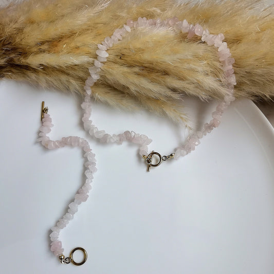 Pink Quartz Beaded Necklace and Bracelet Sets