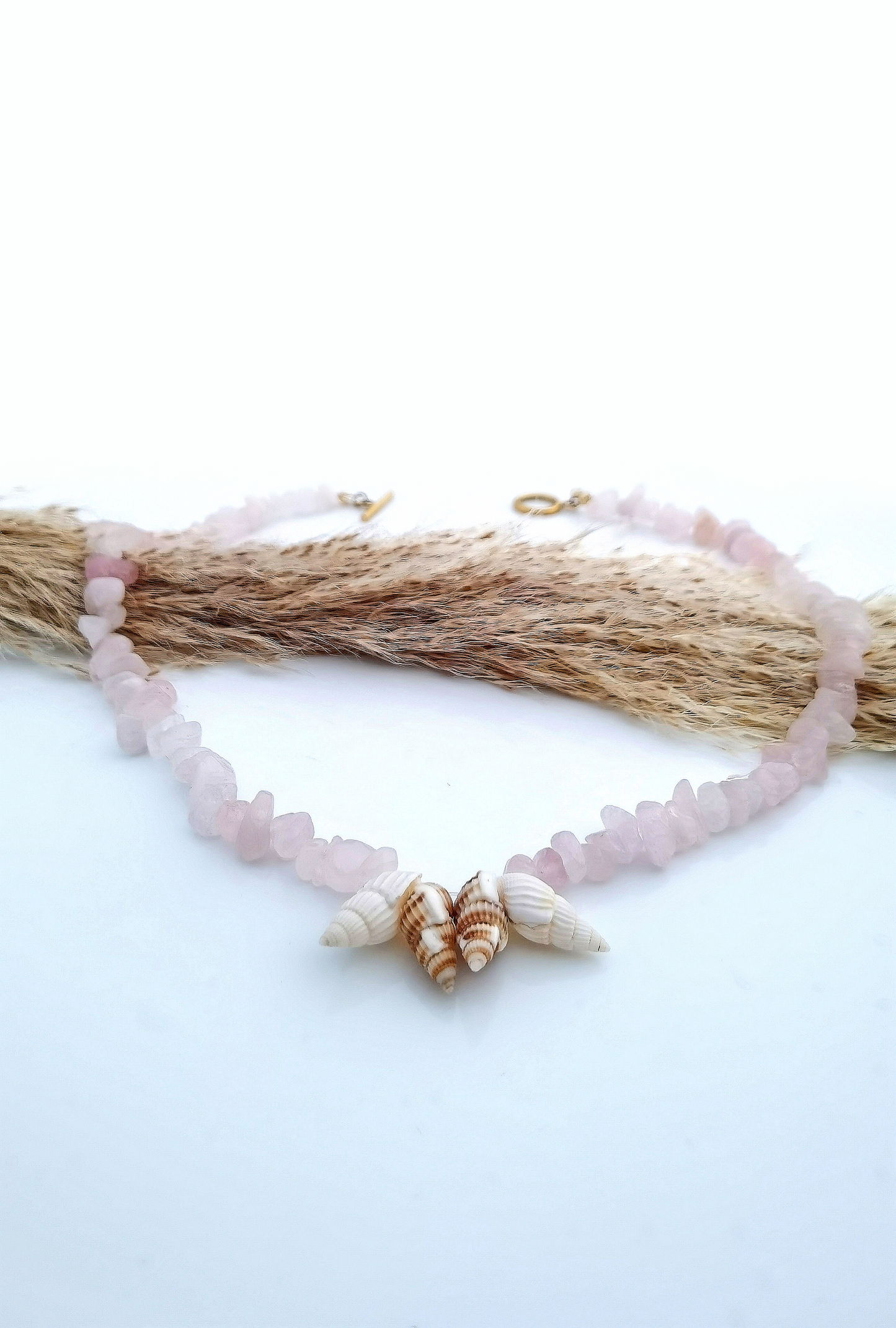 "Pink Quartz and Seashell Necklace"