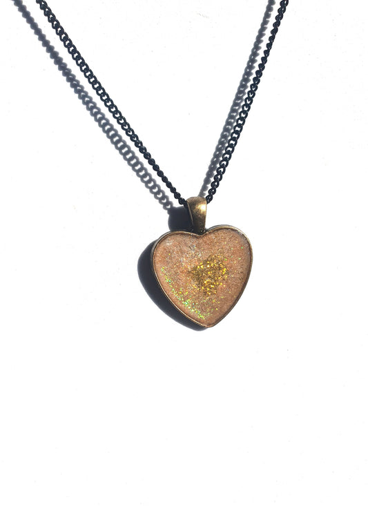 Pink and Golden Glitter Heart Pendant Chain