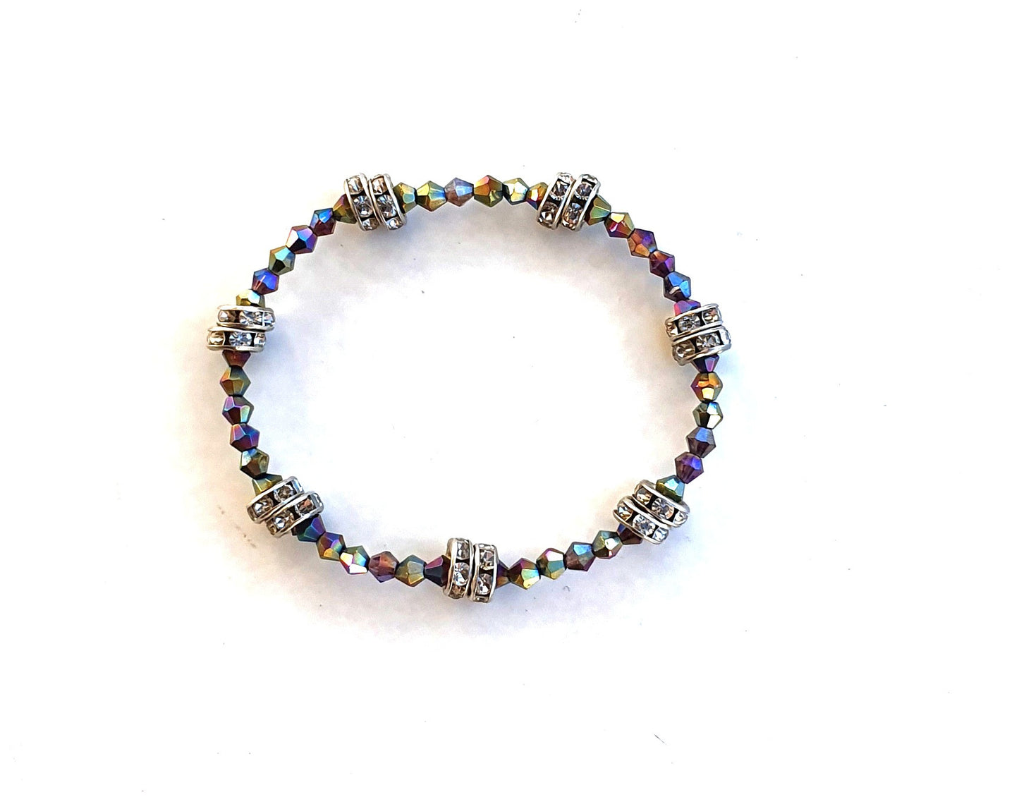 Conjunto de pulsera y collar con cuentas de cristal arcoíris